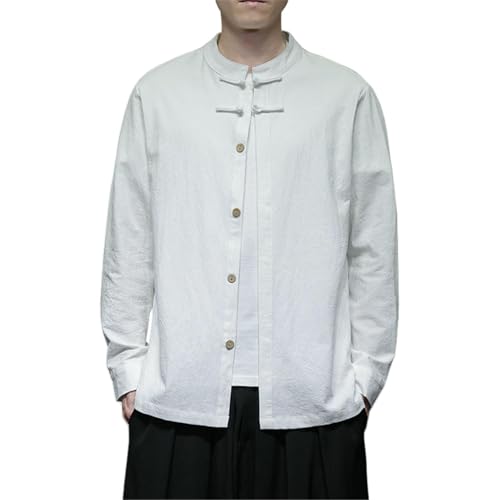 Hanfu homme coton lin manches longues chemise été boutons grenouille traditionnel