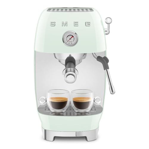 Image of Smeg Cold Brew Coffee Machine, Original Italian Brand, Patented Smeg Pastel Green Color, Live the Barista Exeprience, Professional Steam Wand for Creamy Milk Drink, Pressure Monitor, ECF03PGEU