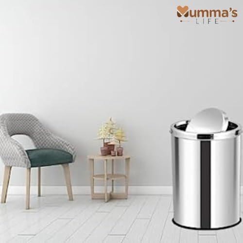 Image of Mumma's LIFE Stainless Steel Swing DustBin with Lid| Garbage Bin, Trash Can for Home, Kitchen, Washroom, Bathroom and Offices (Swing Bin 12 * 24inch 40LTR)