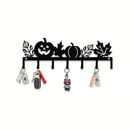 WPCJREU Halloween Pumpkin Theme Key Hook, Black Metal Wall-Mounted Hook,