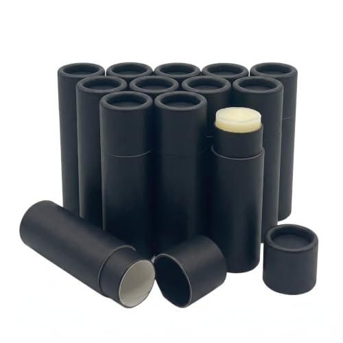 GreenWay 0.15oz / 4.25g Kraft Paperboard Lip Balm Tubes with Lids - 12 Pack Lip Gloss Tubes Refillable DIY Cosmetic Containers – Extra Thick Push-Up Bottom Lip Balm Containers - Black