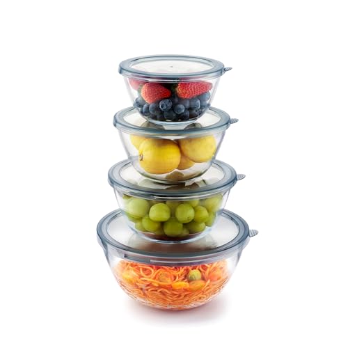 Cuiselect 4pc Glass Mixing Bowls with Lids Set (2.80QT, 1.64QT, 1.16QT, 0.85QT), Thick Salad Bowl, Nesting Glass Mixing Bowl for Cooking, Baking, Prepping-Dishwasher Microwave Freezer Safe