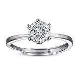 AMDXD Par de anillos de plata de ley 925, anillos con moissanita, 1 ct, 6 garras, estilo clásico, ajustable, joyas de cumpleaños para mujeres/madre/novia/esposa, plata, joyas para mujer