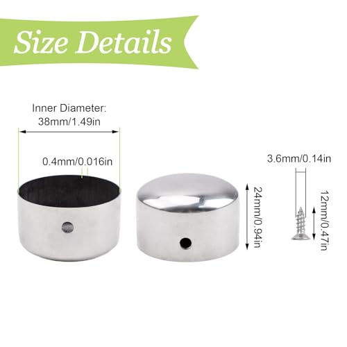 UFURMATE 4PCS Stainless Steel Round Handrail End Caps, 38mm Inner Diameter, Steps Hand Rail End Cover, Silver, 38mm-4pcs - Image 2