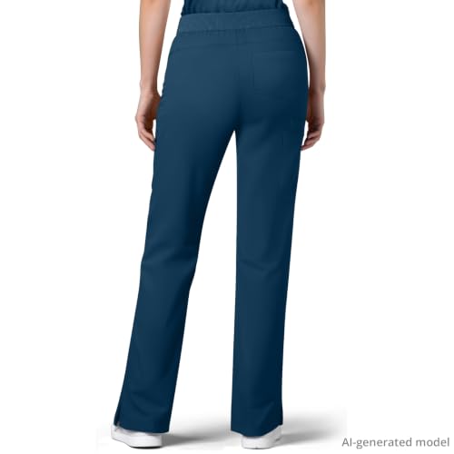 Image of Women's 7-Pocket Scrub Pants - Straight Leg, Mid-Rise, Drawstring | Soft stretch knit Mid-rise drawstring Side slits Wrinkle-resistant Machine washable For nurses /doctors /vets