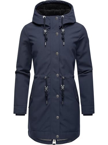 Ragwear Damen wasserdichter Mantel Lange warme Winterjacke mit Teddyfleece Kapuze Canny Canvas YOUMODO Navy Gr. S
