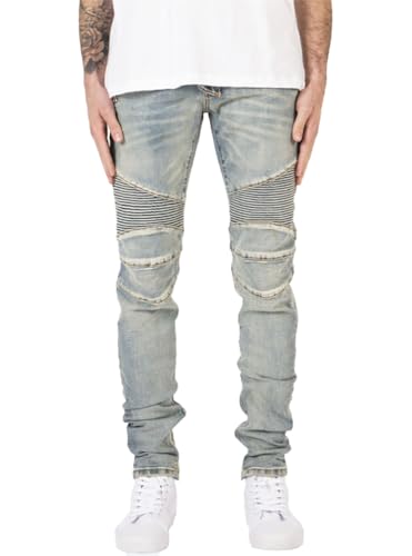 [ミニマル] M14 STRETCH DENIM BLUE メンズ 裾ジップデニムパンツ 32inch (新色)ライトブルー