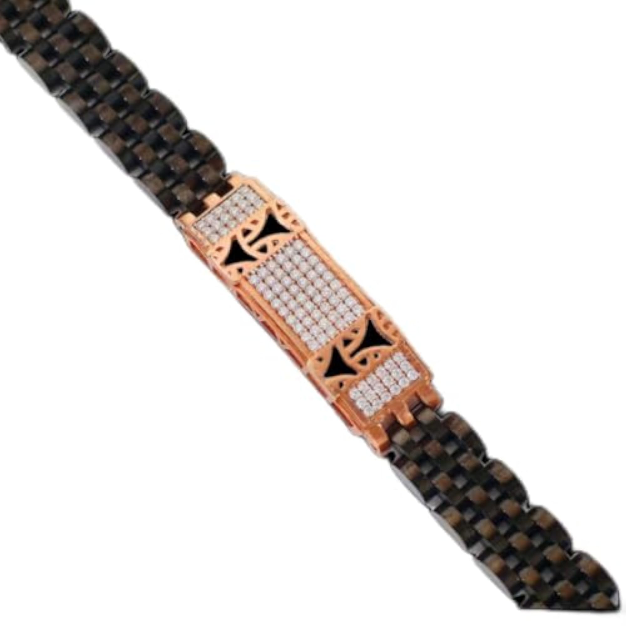 Men's 925 Sterling Silver Chain Bracelet with Rose Gold CZ, Stylish