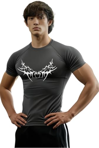 Image of Men Polyster Lycra Printed Half Sleeves Compression T-Shirt for Gym