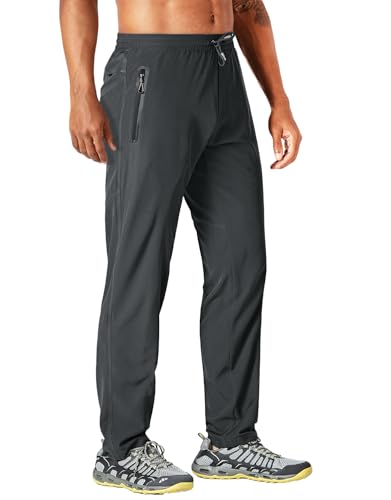 MAGCOMSEN Water Resistant Walking Trouser for Men Lightweight Quick Dry Jogging Pants with Zipper Pockets Dark Grey 32