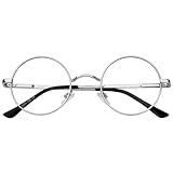 [KANASTAL] ブルーライトカット伊達 めがね 丸型眼鏡 メンズ レディース uvカット 超軽量 透明レンズ (シルバー)