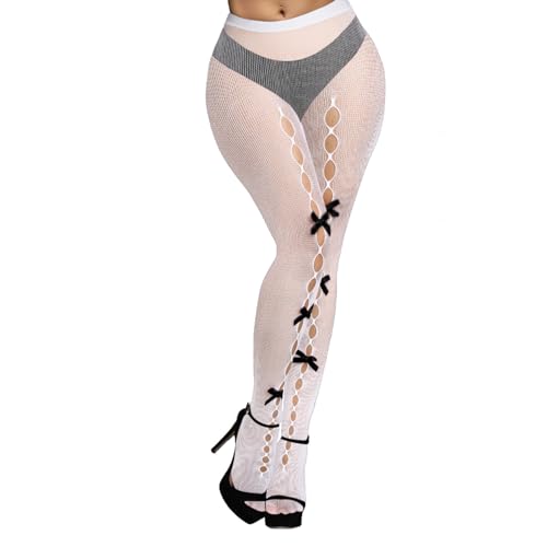 Image of Benefeet Sox Fishnet Stockings or Women High Waist White Fishnet Tights Party Pantyhose Cosplay Costume Tights