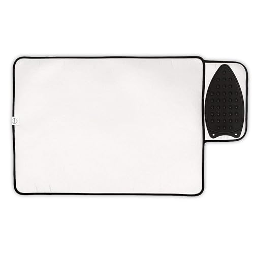 Encasa XO Alfombrilla de Planchar - Plata Metálica (Grande 70x50 cm) con Acolchado de Espuma de 5mm y Soporte de Plancha de Silicona para Planchar a Vapor sobre la Mesa o la Cama