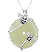 HPQQ Jade Necklace for Women Sterling Silver Hummingbird/Dragonfly/Butterfly/Bee/Cat/Cardinal/Owl...