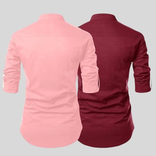 Image of FINIVO FASHION Combo of Men's Cotton Blend Solid Regular Fit Full Sleeve Straight Short Kurta Shirt, Casual and Formal Wear