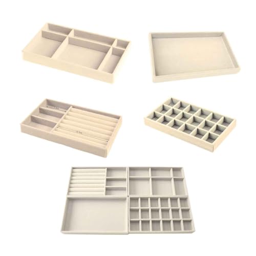 Kit 4 Porta Joias e Bijuterias em Veludo para Organizacao com Divisorias Super Pratico Cor:Bege
