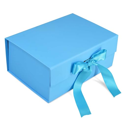 Image of RBS - Foldable Gift Box with Ribbon 23 x 16 x 10cm Gift Boxes for Packaging (1 Pack) Multi-Purpose Gift Boxes for Presents Reuse Gift Packing Box Decorative Hamper Box (Blue Sky)