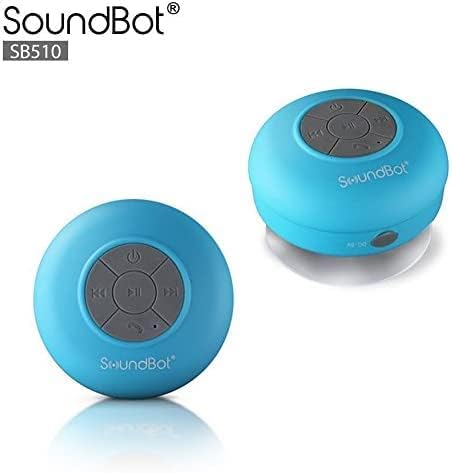Soundbot® Waterproof Shower Speaker HD Water Resistant Bluetooth Handsfree Portable with Loud Clear Sounds 6+hrs of Playtime, Wireless Suction Cup Small Durable for Outdoors Travel Home SB510 (Blue)