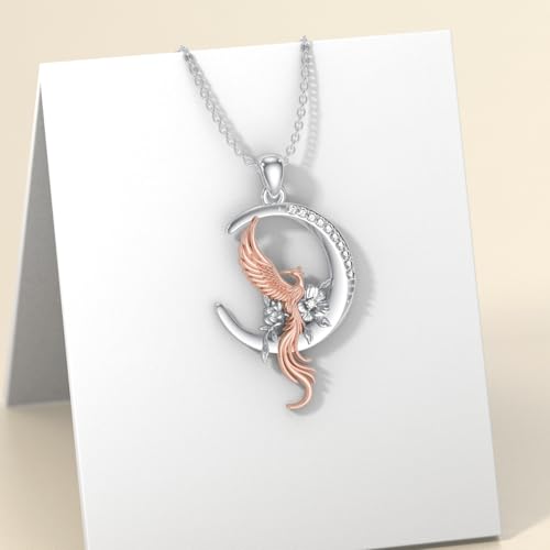 Diamond Phoenix Necklace for Women 925 Sterling Silver Phoenix Pendant Necklace Good Luck Animal Jewelry Gifts for Women2