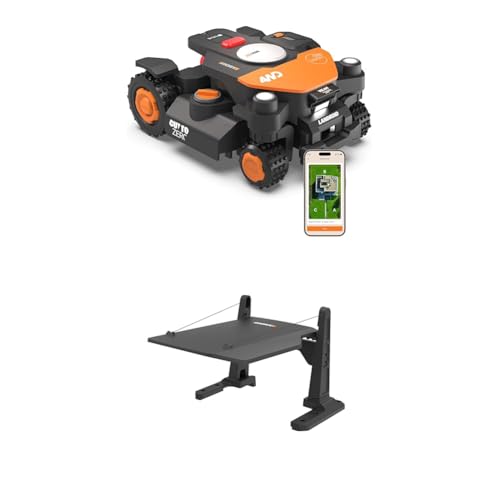 Worx Landroid Vision Cloud WR344E 4WD Mähroboter mit Garage, kabelloser Rasenmähroboter für bis zu 4 000 m², (KI-Hinderniserkennung, VSLAM + RTK-Cloud-Navigation, 84% Steigung, Auto-Kartierung)