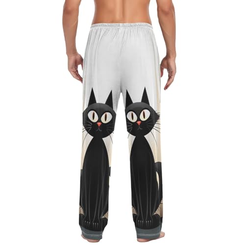Lounge Pajama Pants for Men Elegant Cat Men's Sleep Bottoms Pants with Drawstring, S2