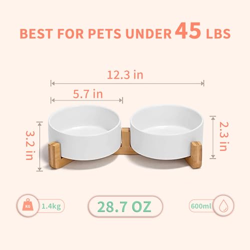 Dog Bowls for Small Dogs, Cat Dishes for Indoor Cats, Raised Tilted Ceramic Set of 2 with Bamboo Stand and Non Slip Silicone Mat - Elevated for Food and Water, Neck Care Feeding Bowl 650ml - Image 5
