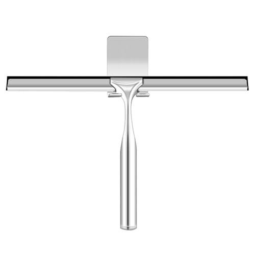 Image of Shower Squeegee for Glass Doors,10 Inch Stainless Steel Squeegee for Shower Glass with Storage Hook, Shower Squeegee for Tile Shower Walls, Window Mirror Squeegee and Car Glass(Sliver)
