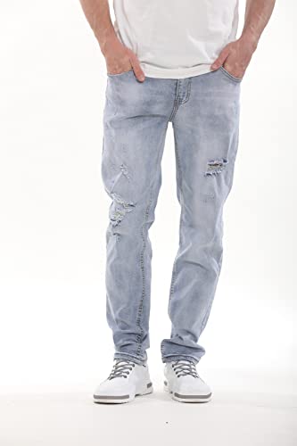 Ripped Jeans for Men Distressed Tapered Leg Pants Destroyed Stretch Straight Slim Fit Denim Jeans4