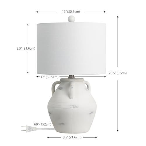 JONATHAN Y 20.5" White Ceramic Pottery Jar Table Lamp Set of 2 for Bedroom Living Room, Rustic Coastal French Country Cottage Style, White Linen Shade, LED Bulbs Included JYL5502A-SET2 by JONATHAN Y - Image 4