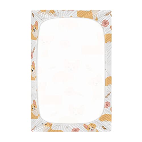 Image of Kawaii Welsh Corgi Dog Crib Sheets Soft Breathable Fitted Baby Crib Sheets Mattress Cover for Girl Boys, 52 inch x 28 inch x 9 inch