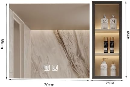 JSLJDM Mirror with medicine cabinet, bathroom mirror with storage,bathroom vanity mirror cabinet Aluminum Mirror Cabinet with Anti-Fog, Stepless Dimmable Light,White