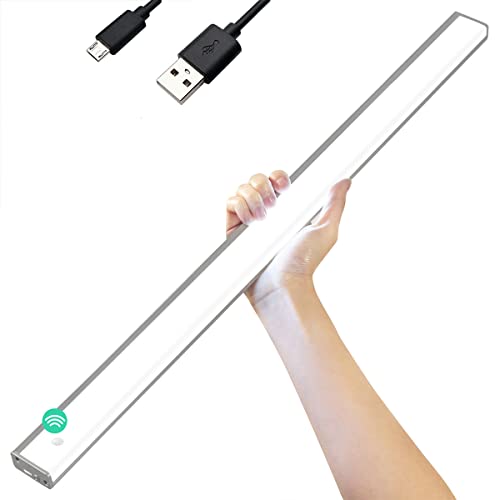 Luz Armario Sensor Movimiento Luz LED Adhesiva Luces LED Armario 60cm Magnética USB Recargable 2400mAh Luces LED a Pilas Nocturna para Cocina Escalera Garaje Pasillo Barra Emergencias (Blanco) Cover