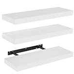 STOREMIC Floating Shelves, Shelves for Wall, 3 White Shelves Screw Mounted, Modern Decorative Display Wall Shelves with Easy Installation for Bathroom, Bedroom, Office, Living Room, etc
