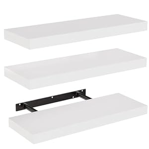AMADA HOMEFURNISHING Floating Shelves, Wall Shelves for Bathroom/Living Room/Bedroom/Kitchen Decor, White Shelves with Invisible Brackets Set of 3 – AMFS08