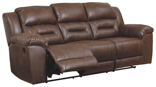 Image of Signature Design by Ashley Stoneland Faux Leather Manual Pull Tab Reclining Sofa, Dark Brown