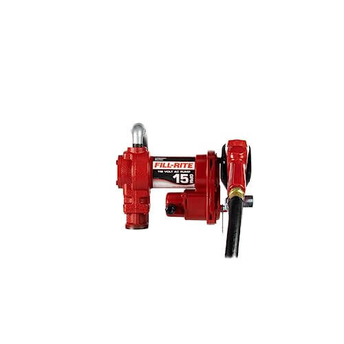 Fill-Rite FR610HA 115V 15 GPM Fuel Transfer Pump w/Discharge Hose & Automatic Nozzle (Red) | Gasoline, Diesel, Kerosene, Ethanol & Methanol Blends & Biodiesel