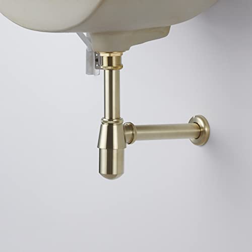 Bathroom Sink Stopper Set Waste Pipe 1-1/4 inch Slip Inlet Drain Set, Lavatory Adjustable Basin Sink Waste Pipe Drain P-Trap Kit NO Overflow, General US/CA Standard, Brushed Gold
