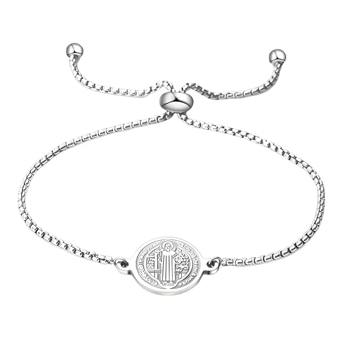 LUSSO 925 Sterling Silver San Benito Bracelet For Women And Men - 14K Gold Filled St Benedict Medal Bracelet Adjustable, Religious Saint Benedict Bracelet Braided Rosary Coin Beaded2