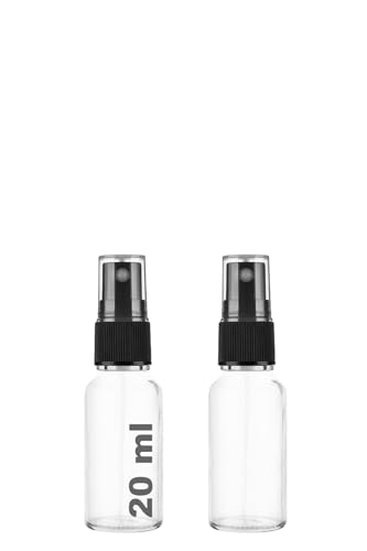 Kapaklı Sprey Şişesi, 20 ml 20 Cc Fısfıs Kolonya Dezenfektan Cam Şişe 2 Adet (Şeffaf Şişe | Siyah Sprey, 20 ml)