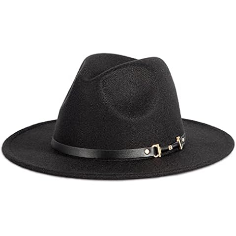Verabella Fedora Hats for Women Winter Classic Wool Fedora Panama Hat with Belt Buckle,Black S/M Cover