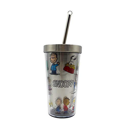 Copo Térmico de Metal com Canudo - Turma do Snoopy - 450ml