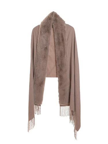 Women's Shawl Wrap, With Soft Plush Fur Trim, Cashmere Scarf With Fringe, 27.5 * 80 Inch4