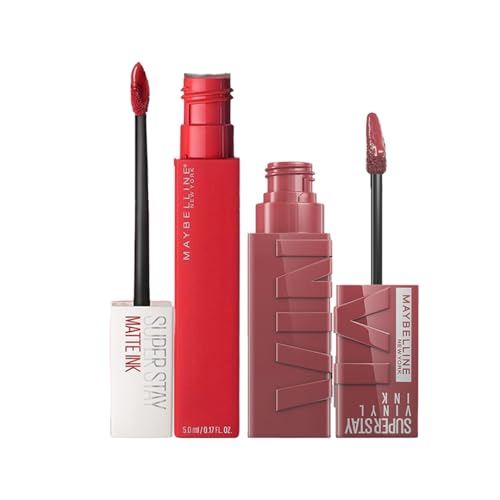Image of Maybelline New York Liquid Matte Lipstick, Long Lasting, 16hr Wear, Superstay Matte Ink, 20 Pioneer, 5ml & High Shine Gloss, Lasts for 16 HRs, SuperStay Vinyl Ink, Witty