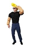 JOHNNY BRAVO KOSTÜM OFFIZIELL LIZENZIERTES JOHNNY BRAVO KOSTÜM INKL. MUSKELOBERTEIL + HOSEN + QUIFF PERÜCKE + SONNENBRILLE - 90ER JAHRE ZEICHENTRICKFIGUR FERNSEHSERIE KOSTÜM FÜR HERREN - GRÖẞE: XL