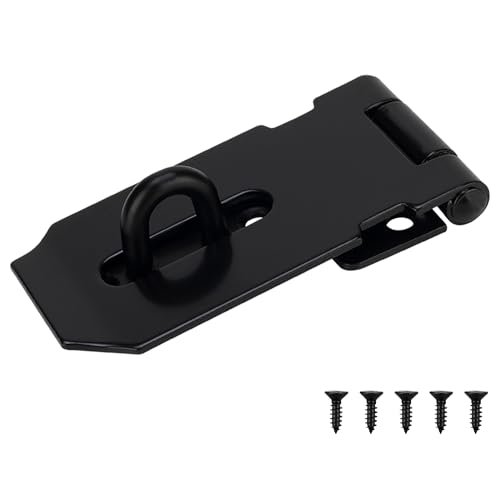KIMIWISE Stainless Steel Hasp Latch Heavy Duty Hardware Padlock Latch Can be Used on Gates Bedroom Doors Cabinets Sheds 3 Inch Safety Door Hasp Latch Lock Comes with Screws Black 1 Pack
