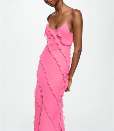 Image of Women Summer Elegant Sling Midi Ruched Bodycon Dress Solid Color Backless Slim Party Cocktail Dresses
