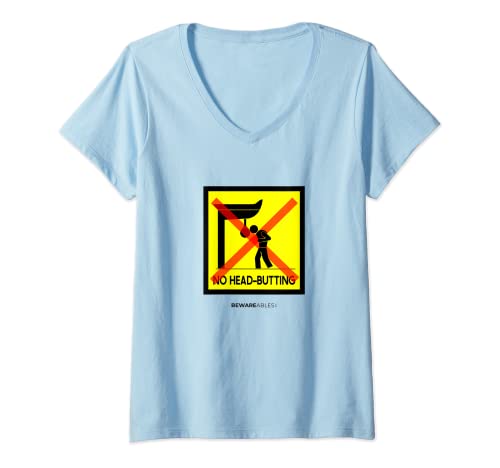 Femme Panneau humoristique avec inscription « No Head Butting » T-Shirt avec Col en V