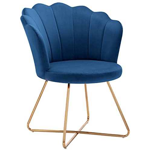 Duhome Velvet Accent Chair Living Room Chair，Corner Chair Reception Chair For Bedroom Living Room, Shell Shaped Living Room Chair With Golden Metal Legs, Darkblue #TOP3