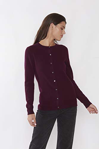 Image of JENNIE LIU Women's 100% Cashmere Button Front Long Sleeve Crewneck Cardigan Sweater