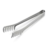 Sur La Table Stainless Steel Pasta Tongs – 10" Serving Utensil with Interlocking Teeth for Spaghetti, Linguine & More, Durable & Easy to Use for Precise Noodle Gripping